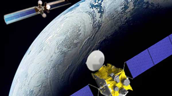 Artist rendering of two LEO satellites orbiting Earth
