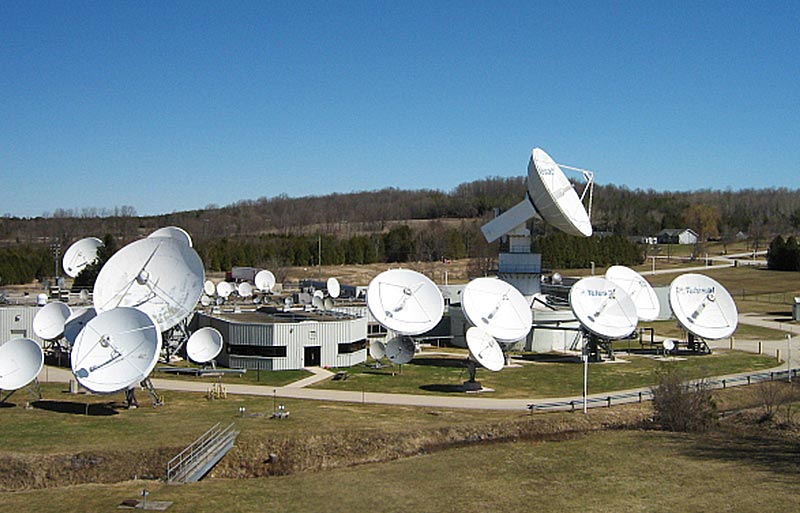 Exterior image of antenna farm at Allan Park teleport