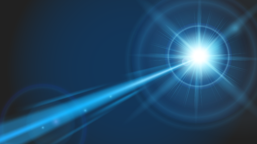 blue laser beam in space pointing to a target