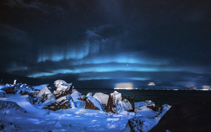 Aurora borealis in the night sky in Northern Canada