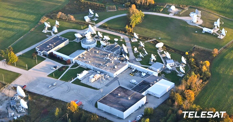 Aerial image of Allan Park ground station with antenna farm