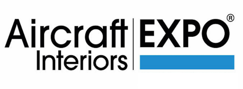 Aircraft Interiors Expo logo black and blue on white background