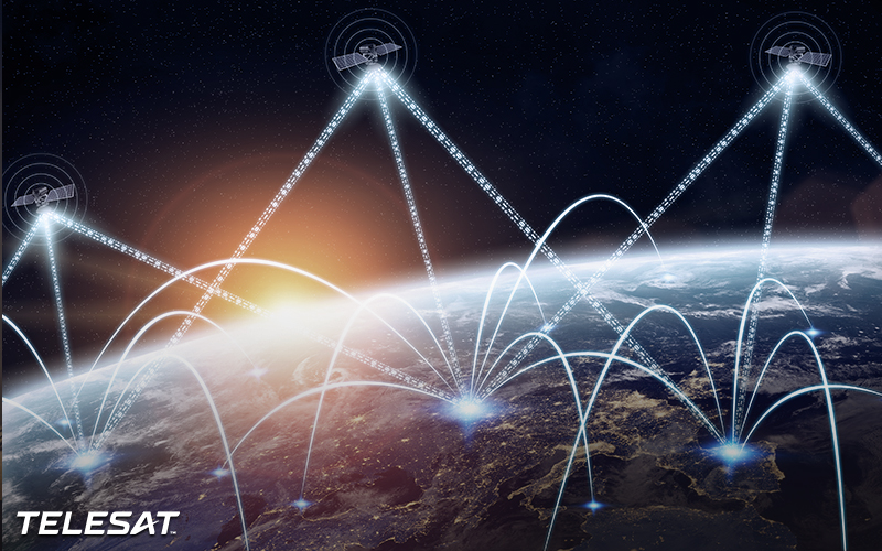 image of Earth from space with satellites appearing above it and linked to each other