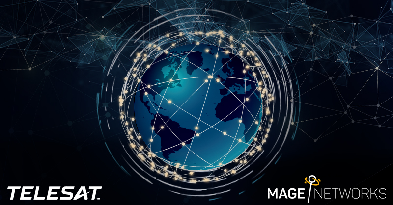 Telesat Lightspeed constellation in space with Mage Networks & Telesat logos