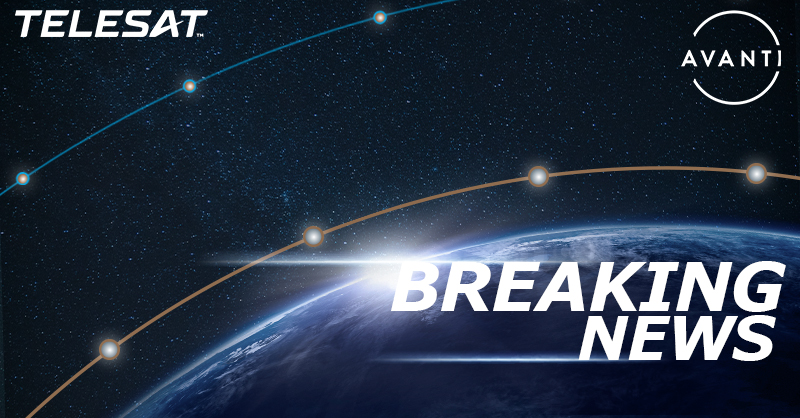 LEO and GEO orbits above the earth with Breaking News superimposed and Telesat logo
