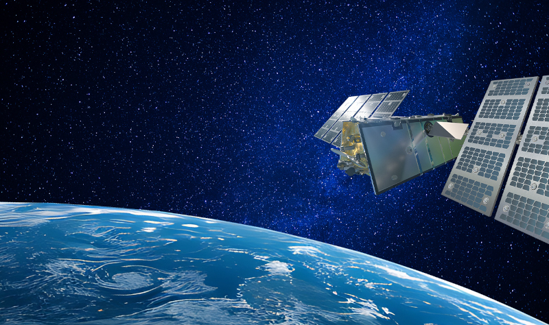 Rendering of Telesat Lightspeed satellite in space above Earth