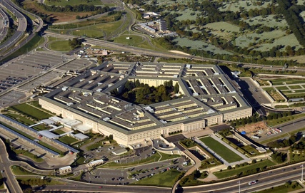 Aerial view of the Pentagon building in Arlington Virginia, headquarters of the United States Department of Defense