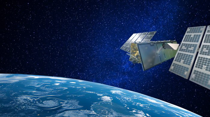 Rendering of Telesat Lightspeed satellite in space above Earth