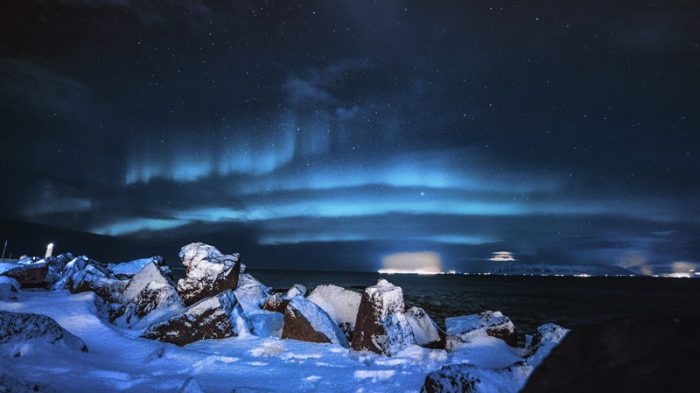 Aurora borealis in the night sky in Northern Canada